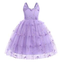 IWEMEK Mädchen Ballkleid Ärmellos Rückenfrei Stickerei Blumen Prinzessinnenkleid Hochzeitkleid Abendkleider Lang Spaghettiträger Festlich Festzug Partykleid Kommunionkleid Taufkleid Violett 5-6 Jahre von IWEMEK