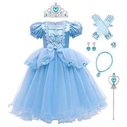 IWEMEK Mädchen Sofia Aschenputtel Kleid Prinzessin Kostüm + Zubehör Set Märchen Cosplay Halloween Karneval Kostüme Weihnachten Geburtstag Festzug Party Verkleidung Kinder 3-12 Jahre Gr. 9-10 Jahre von IWEMEK