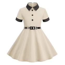 IWEMEK Mädchen Vintage 40er 50er Jahre Kleid Turndown Kragen Knöpfe Dekor 1950er Rockabilly Swing Kleid Geburtstag Hochzeit Brautjungfer Kommunion Kinder Party Abendkleid Aprikose 9-10 Jahre von IWEMEK