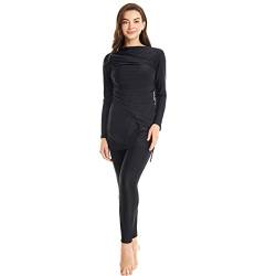 IWEMEK Muslimische Badeanzug Damen Modest Burkini Lang Bademode 3 Stück Ganzkörper Langarm Islamische Arabische UV Schutz Beachwear Surfen Anzug Top + Hose + Hijab Schwimmhaube Schwarz 2XL von IWEMEK