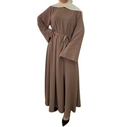 IWEMEK Muslimische Kleider Damen Burka Abaya Lockere Passform Langarm Kaftan Lang Maxikleid Islamischen Namaz Elbisesi Arabisch Gebetskleidung für Frauen Braun L von IWEMEK