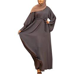 IWEMEK Muslimische Kleider Damen Burka Abaya Lockere Passform Langarm Kaftan Lang Maxikleid Islamischen Namaz Elbisesi Arabisch Gebetskleidung für Frauen Grau S von IWEMEK