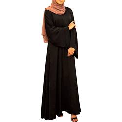 IWEMEK Muslimische Kleider Damen Burka Abaya Lockere Passform Langarm Kaftan Lang Maxikleid Islamischen Namaz Elbisesi Arabisch Gebetskleidung für Frauen Schwarz L von IWEMEK