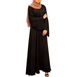 IWEMEK Muslimische Kleider Damen Burka Abaya Lockere Passform Langarm Kaftan Lang Maxikleid Islamischen Namaz Elbisesi Arabisch Gebetskleidung für Frauen Schwarz M von IWEMEK