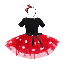 IWEMEK Säuglings Kleinkind Baby Mädchen Prinzessin Tüll Kleid Polka Dot Ballettkeider Trikot Tanzkleider Weihnachten Karneval Cosplay Kleid mit Maus Ohren Bowknot Partykleid Outfits Rot 12-18 Monate von IWEMEK