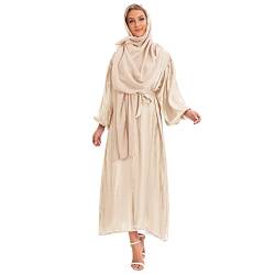 IWEMEK Strickjacke Frauen Muslimische Cardigan Lange Maxikleid + Hijab Kopftuch Passform Langarm Kaftan Damen Burka Abaya Islamic Dubai Arabisch Kleider Gebetskleid Gebetskleidung #B: Gold Set M von IWEMEK