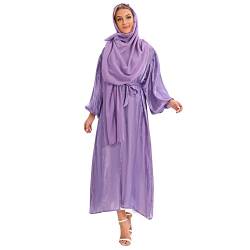 IWEMEK Strickjacke Frauen Muslimische Cardigan Lange Maxikleid + Hijab Kopftuch Passform Langarm Kaftan Damen Burka Abaya Islamic Dubai Arabisch Kleider Gebetskleid Gebetskleidung #B: Violett Set S von IWEMEK