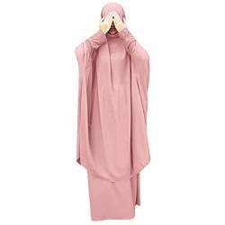 Zweiteiliges Set Muslimisches Kleid Jilbabs für Frauen Gebet Hijab Khimar + Maxirock Anzug Kaftan in voller Länge Langarm Abaya Burka Full Cover Arabisch Islamische Kleider Kleidung Outfits, rose, One von IWEMEK