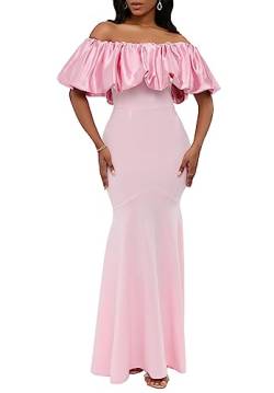 IWFEV Satin Bodenlanges Kleid Ärmellos Bodycon Meerjungfrau Damen Kleid Rüschen Maxikleid, Pink, Mittel von IWFEV