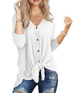 IWOLLENCE Langarmshirt Damen V-Ausschnitt Musselin Bluse Oversize Shirt Oberteile Herbst Tunika Langarm Stilltops von IWOLLENCE