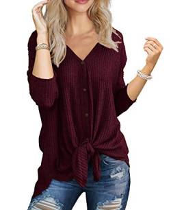 IWOLLENCE Langarmshirt Damen V-Ausschnitt Musselin Bluse Oversize Shirt Oberteile Herbst Tunika Langarm Stilltops von IWOLLENCE