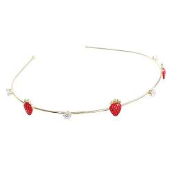 IWOWHERO Erdbeer Stirnband Haare der Brautjungfer Strass-Stirnband Tiara Haargummis Erdbeer-Frucht-Stirnband Erdbeer Haarschmuck Perle Erdbeere malen Kopfbedeckung Damen von IWOWHERO