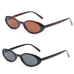 IWTBNOA 2 Stück Vintage Oval Sonnenbrille, Sonnenbrille Damen, 90er Retro Sonnenbrille, Party Sonnenbrille für Frauen und Herren, Mode Sonnenbrille, UV400 Schutz Sunglasses von IWTBNOA