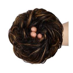 Haarteil Haargummi Brasilianisches Echthaar Messy Bun Chignon Extension Fluffy Bun Hair Scrunchies Extension Curly Wellig Messy Remy Echthaar Extensions Chignon for Frauen Dutt (Color : P4-27) von IXART