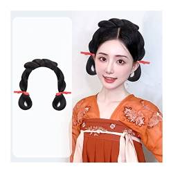 Haarteil Haargummi Synthetische chinesische alte Haarknotenperücke Hanfu-Kopfbedeckung Eleganter alter Kopfschmuck Fotografie Tanzzubehör Perücken Schwarz for Frauen Dutt (Color : 008) von IXART