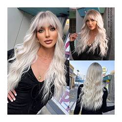 Perücke 66 cm lange Synthetikperücke mit Platinwellen for weiße Frauen, Ombré-Perücke, hellblond, mit Pony, natürliche Hochtemperaturfaser-Perücke for tägliches Cosplay Wig von IXART