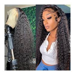 Perücke 8-40" Deep Wave Lace Front Perücke for Frauen 13 × 4 13 × 6 Brasilianische Echthaarperücke Glueless Curly Transparent Lace Frontal Perücke mit Babyhaar Wig (Color : 13X4 lace wig 250 density von IXART