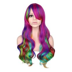 Perücke Bunte synthetische lange lockige Haarperücke Cosplay Partei Frauen Hochtemperatur-Perücken Wig ( Color : 01 , Size : 24inch ) von IXART