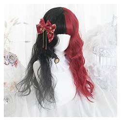 Perücke Frauen Mädchen synthetische Haarperücke schwarz gemischt rot hitzebeständiger Pony Perücke Cosplay synthetische Haare Wig (Color : Curly) von IXART