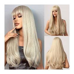 Perücke Lange natürliche gewellte Perücken for Frauen, 24 Zoll platinblonde Perücke mit Pony Synthetische hitzebeständige Perücke for tägliches Party-Cosplay Wig von IXART