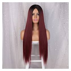 Perücke Synthetische Perücke lange gerade Perücke for Frauen Orange Cosplay Perücken for Frauen Hitzebeständige natürliche Haare graue blonde Haare Wig (Color : WL9352-R2-118, Size : 28inches) von IXART