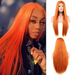 Perücke Synthetische afro kinky lockige orange Farbe natürliche Welle lange Perücke for schwarze weiße Frauen Hochtemperaturfaserhaar Wig ( Color : Orange straight , Size : 26inches ) von IXART