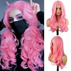 Perücke Synthetische afro kinky lockige orange Farbe natürliche Welle lange Perücke for schwarze weiße Frauen Hochtemperaturfaserhaar Wig ( Color : Roze , Size : 26inches ) von IXART