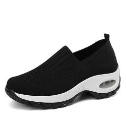 Damen-Sneaker,Orthopädische Schuhe Für Frauen, Elastische, Luftgepolsterte Laufschuhe, Schnürlose Laufschuhe, Weiches, Atmungsaktives Futter, rutschfeste Sicherheit-Black||41EU von IXII