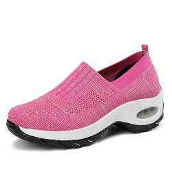 Damen-Sneaker,Orthopädische Schuhe Für Frauen, Elastische, Luftgepolsterte Laufschuhe, Schnürlose Laufschuhe, Weiches, Atmungsaktives Futter, rutschfeste Sicherheit-Pink||41EU von IXII