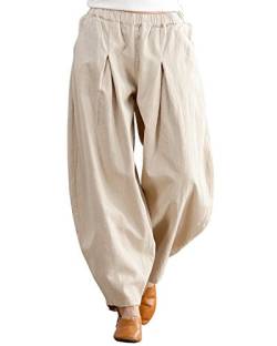 IXIMO Damen Casual Baumwolle Leinen Baggy Pants mit elastischer Taille Relax Fit Laterne Hose - Beige - XX-Large von IXIMO