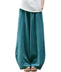 IXIMO Damen Casual Baumwolle Leinen Baggy Pants mit elastischer Taille Relax Fit Laterne Hose - Blau - XX-Large von IXIMO