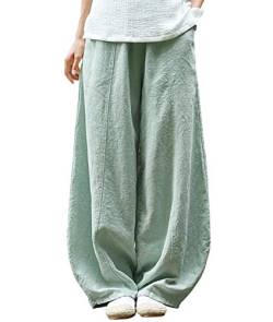 IXIMO Damen Casual Baumwolle Leinen Baggy Pants mit elastischer Taille Relax Fit Laterne Hose - Grün - XX-Large von IXIMO