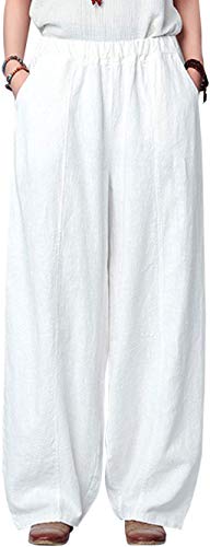IXIMO Damen Casual Baumwolle Leinen Baggy Pants mit elastischer Taille Relax Fit Laterne Hose - Weiß - Mittel von IXIMO