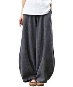 IXIMO Damen Casual Baumwolle leinen Baggy Pants mit elastischer Taille gefalteter konische Capri-Hose mit Taschen mittel style2_Gray von IXIMO