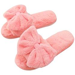 Frauen Kunstpelz Bowknot Plüsch Hausschuhe Fluffy Open Toe Hausschuhe Soft Cosy,40-41,Large pink von IXITON