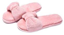 Frauen Kunstpelz Bowknot Plüsch Hausschuhe Fluffy Open Toe Hausschuhe Soft Cosy,40-41,small pink von IXITON