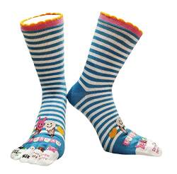 IXITON Damen Zehensocken Five Fingers Socken Niedliche Tiermuster Socken Lustige Cartoon Sport Zehensocken,blaue Streifen-Eiscreme von IXITON