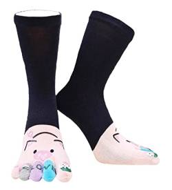 IXITON Damen Zehensocken Five Fingers Socken Niedliche Tiermuster Socken Lustige Cartoon Sport Zehensocken,schwarz-ferkel von IXITON