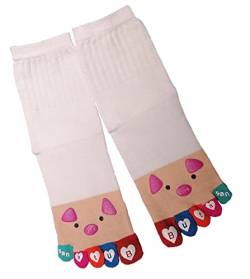 IXITON Damen Zehensocken Five Fingers Socken Niedliche Tiermuster Socken Lustige Cartoon Sport Zehensocken,weiß-schweinchen von IXITON