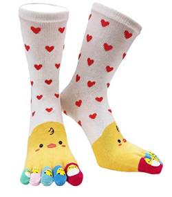 IXITON Damen Zehensocken Five Fingers Socken Niedliche Tiermuster Socken Lustige Cartoon Sport Zehensocken,weißes-küken von IXITON