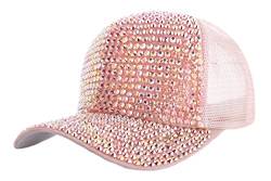 IXITON Sommer Bling Shiny Rhinestones Schirmmütze Mesh atmungsaktiv Hut Sparkle Adjustable Baseball Cap für Frauen Mädchen (Rosa-Kappe&Pink-Strasssteine) von IXITON