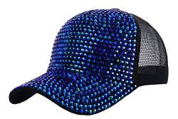 IXITON Sommer Bling Shiny Rhinestones Schirmmütze Mesh atmungsaktiv Hut Sparkle Adjustable Baseball Cap für Frauen Mädchen (Schirmmütze&BlaueStrasssteine) von IXITON