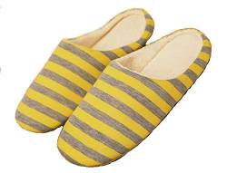 IXITON Unisex-Pantoffeln aus Baumwolle mit halber Packung und Absatz,rutschfeste Hausschuhe mit Holzboden für den Innenbereich,44-45,Yellow Stripes von IXITON