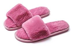 Schlichte Plüsch Sandals Open Toe Stylish House SPA Slippers,Non/Anti Slip Indoor Outdoor Fluffy Slides,35-36,Bean red von IXITON