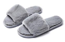 Schlichte Plüsch Sandals Open Toe Stylish House SPA Slippers,Non/Anti Slip Indoor Outdoor Fluffy Slides,35-36,Gray von IXITON