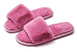 Schlichte Plüsch Sandals Open Toe Stylish House SPA Slippers,Non/Anti Slip Indoor Outdoor Fluffy Slides,37-38,Bean red von IXITON