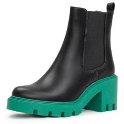 IXU 2024 Damen Chelsea Boots Chunky Boots für Frauen Plateau Stiefeletten Pull-on Lug Sohle Elastische Herbst Mode Booties Schuhe, A-grün, 38.5 EU von IXU