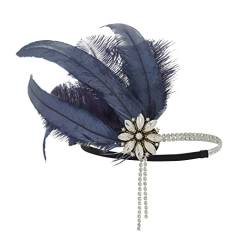 IYOU 1920er Jahre Feder Flapper Kopfschmuck Blau Kristall Gatsby Stirnband Abschlussball Hochzeit Haarschmuck für Damen von IYOU