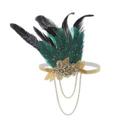 IYOU 1920er Jahre Great Gatsby Stirnband Grün Feder Flapper Kopfstück Strass Quaste Prom Festival Hochzeit Haarschmuck für Frauen und Mädchen von IYOU