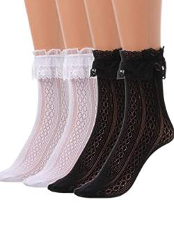 IYOU 2 Paare Kniestrümpfe Schwarz Transparent Spitze Knöchel Socken Jäten Party Nachtclub Fischnetz See Through Socken für Frauen und Mädchen von IYOU